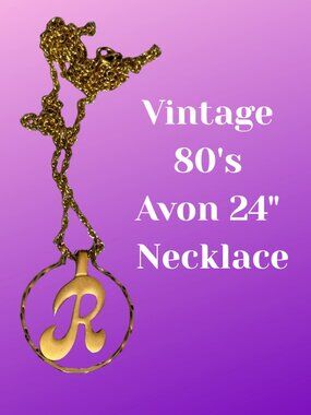 Vintage 80’s Avon Gold Tone Initial “R” Necklace 24” Chain  ---  **De